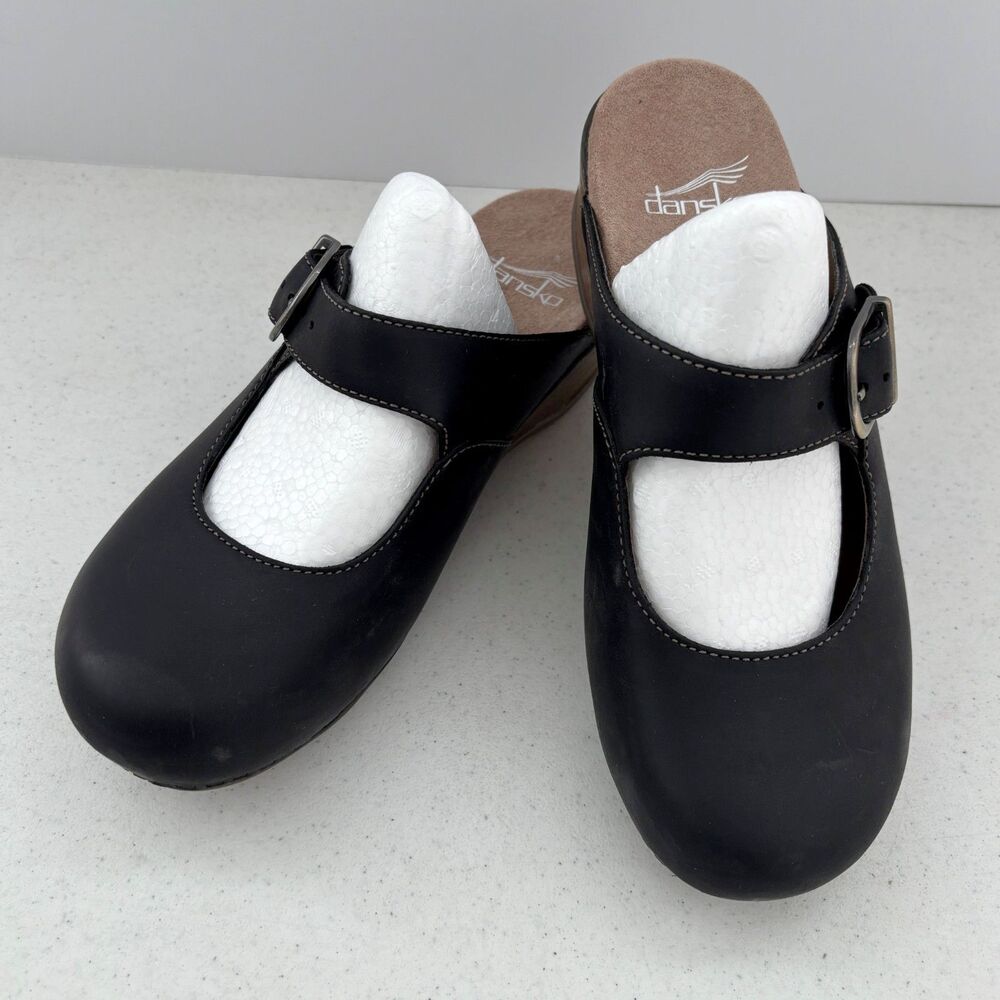 Dansko Womens Martina Black Leather Mary Jane Mule Clogs US 7 EUR 37
